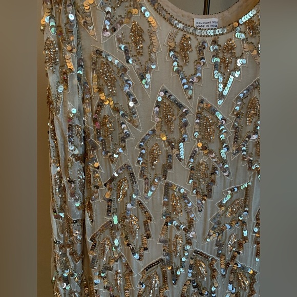 Vintage 100 % Silk Sequin Beaded Dress asymmetrical hem roaring 20’s vibe - Picture 2 of 10